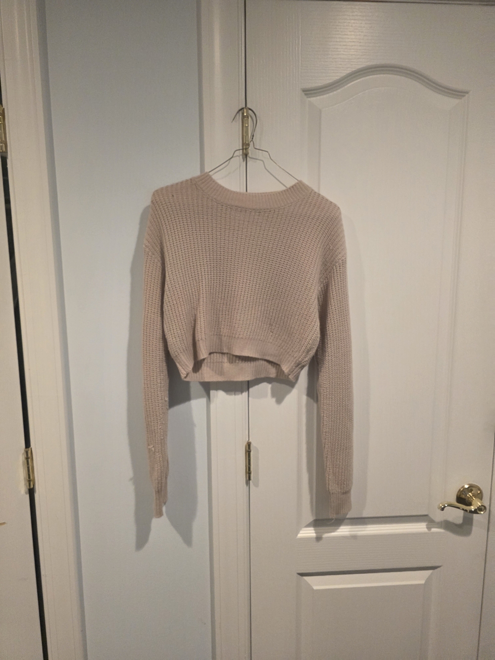 SHEIN Cropped Crewneck Sweater - Light Pinky Taup